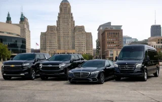 Fleet of black vehicles for Bills game transportation Buffalo NY