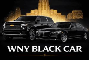 Black car and Buffalo skyline for black car service vs rideshare Buffalo NY guide