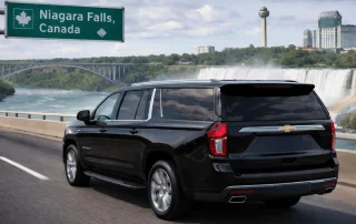 SUV in snow for Buffalo NY winter airport transportation